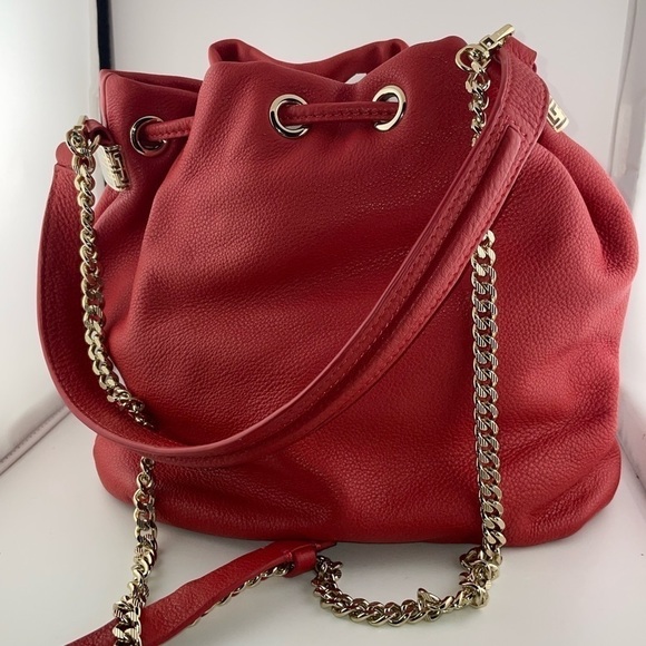 Shanghai Tang Small Leather Bucket Bag with Gold Chain Strap​​​​​​​​​​​​​​ - Picture 1 of 10